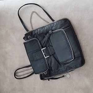 DKNY backpack, navy blue leather